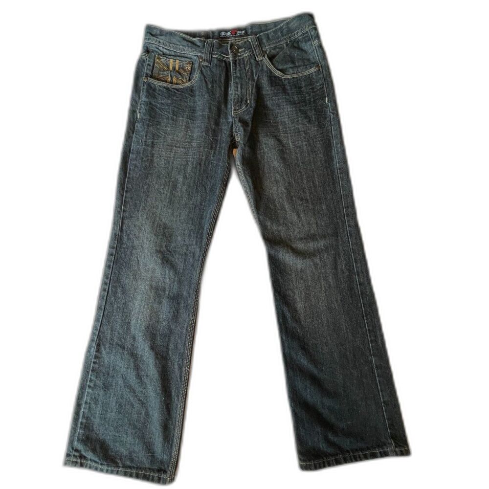 Vintage Y2k Culture Jeans Embroidered Baggy Straight Leg Denim Streetwear 34x30